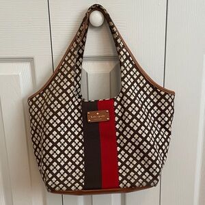 Kate Spade Brown Canvas Ribbon Tote Shoulder Bag